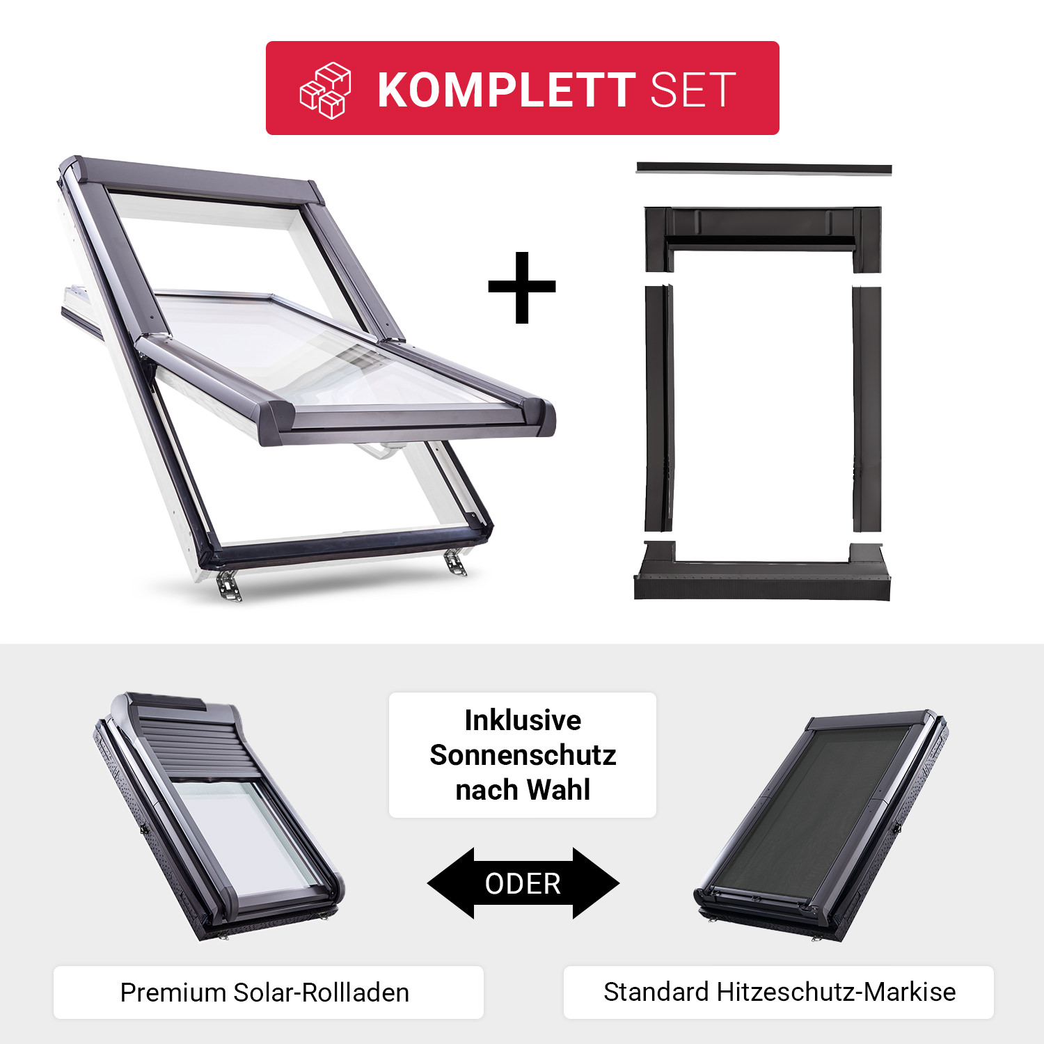 HOME4U Dachfenster Komplett-Set Kunststoff (inkl. Eindeckrahmen od. Sonnenschutz)